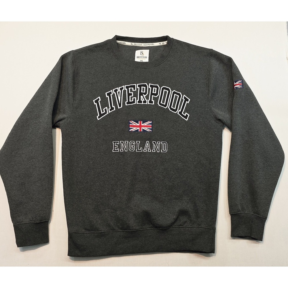 Liverpool England Sweatshirt 2XL British Souvenirs Dark Gray Crewneck Union Jack - Picture 2 of 16